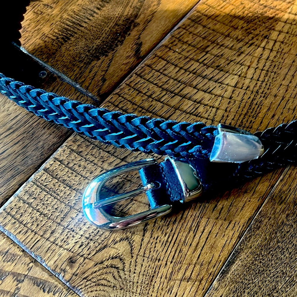 Black, braided, genuine leather belt